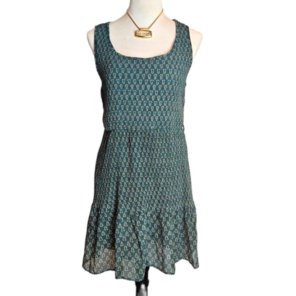 Blue Bird Vintage Inspired Green Midi Sleeveless Blouson Dress L